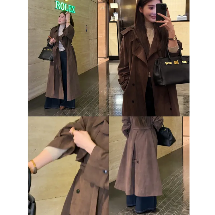 YPP！【休斯顿街道】新款高级感气质复古焦糖棕设计感麂皮大衣外套
