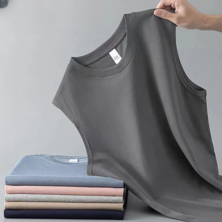 CANELIN KISKHA男士休闲运动纯棉背心短袖夏季圆领无袖宽松T恤