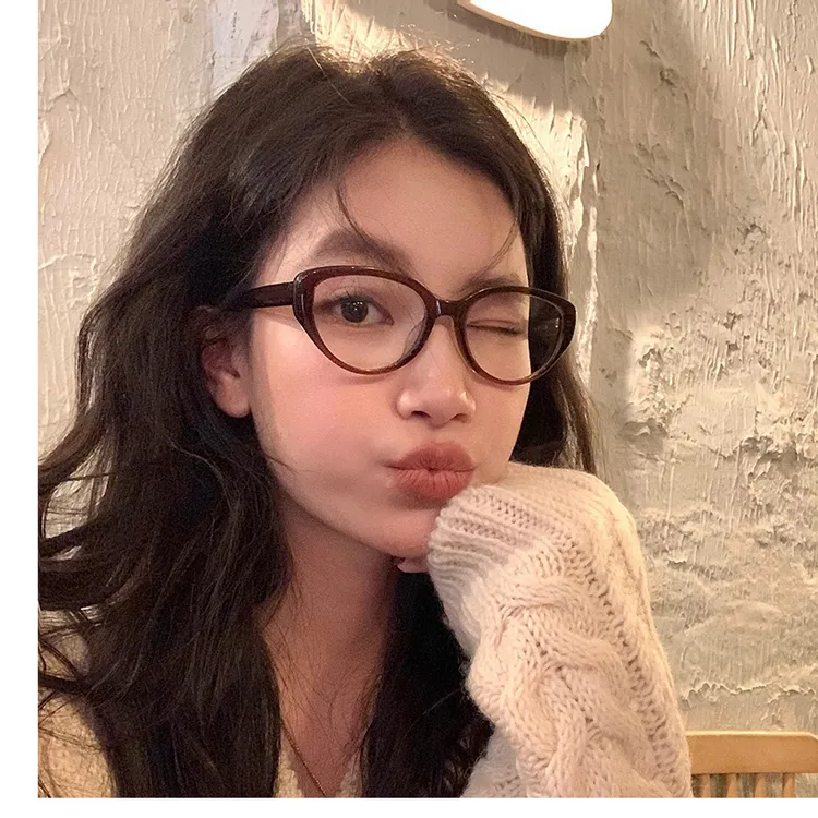 【4号】复古美拉德猫眼茶色眼镜方圆脸显瘦素颜神器防蓝光可配度数