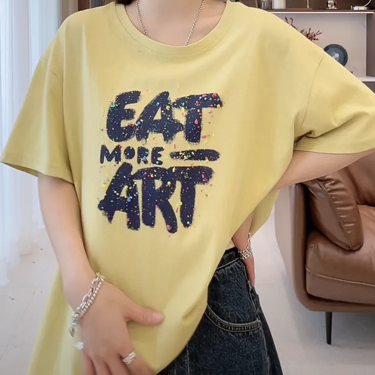 彩色调盘涂鸦上衣2025年新款夏季新款时尚设计感圆领百搭休闲T恤