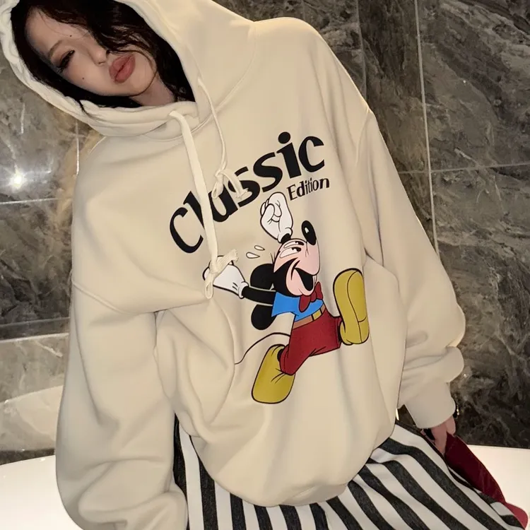 校园慵懒风套头款连帽磨毛极简风春秋高刺绣logo潮流卫衣