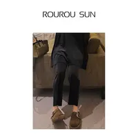 28531早秋款女装韩版设计感松紧腰丝绒百搭舒适显瘦微喇叭休闲裤