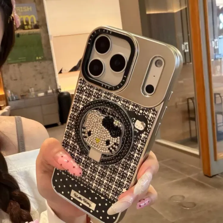 小香风黑白格纹猫咪磁吸适用于苹果17promax手机壳16保护套15电镀