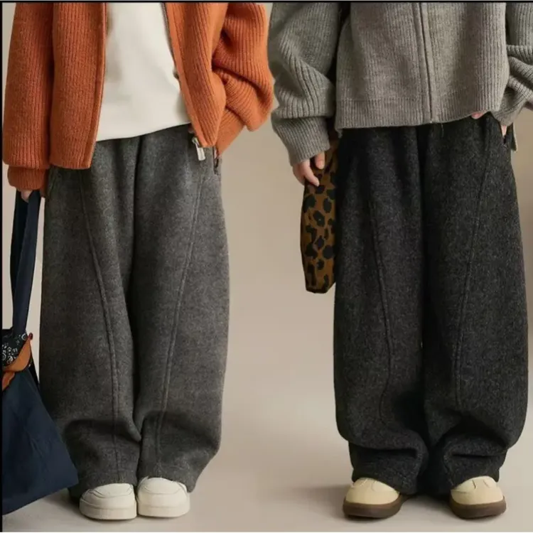 针织加厚2025新款冬季男女童加绒弯刀裤百搭休闲洋气儿童休闲裤