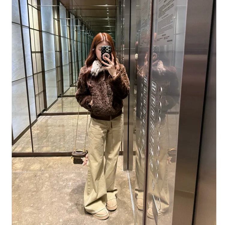 网红同款美拉德大毛领环保羊羔毛短款外套女加厚保暖皮草毛绒上衣