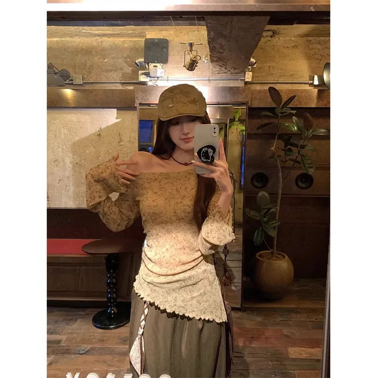 小众女装辣妹套装晕染不规则长袖针织衫夏季独特气质修身显瘦上衣