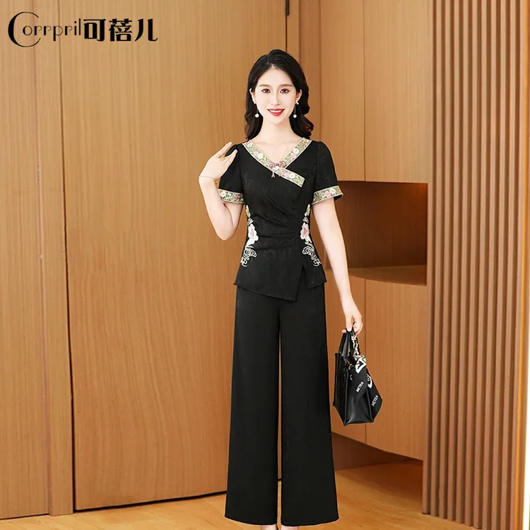 【可蓓儿】贵夫人国风套装女士夏装2025新款40岁洋气品牌时尚两件套
