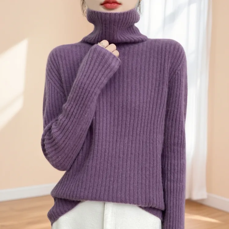 慵懒风羊绒衫女100纯羊绒秋冬新款加厚堆堆领高领内搭毛衣打底衫