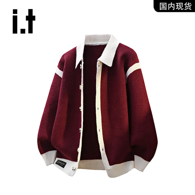 香港潮牌it：5cm/FIVECM秋冬季新款翻领纽扣开衫休闲针织毛衫外套