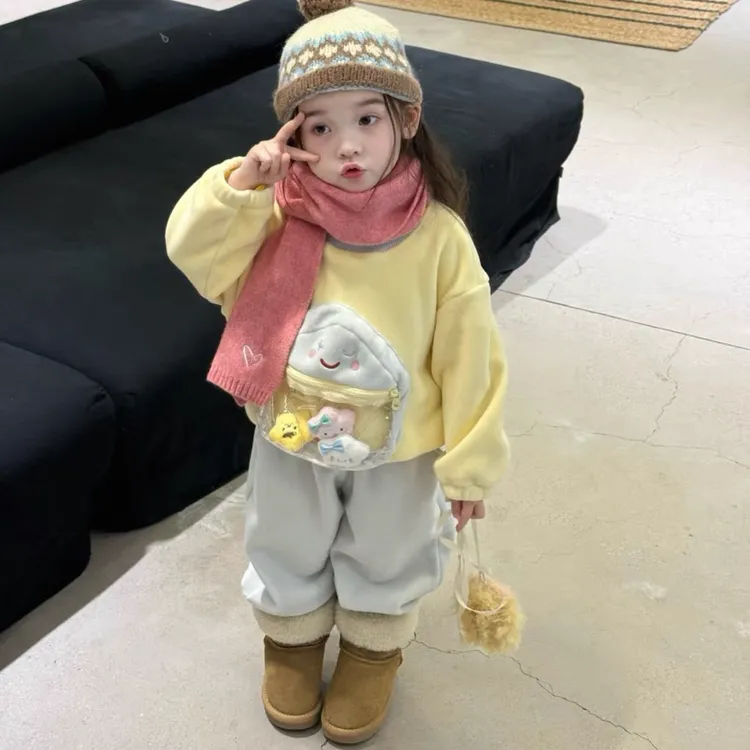 女童秋冬新款套装洋气加绒卡通卫衣女宝宝休闲裤百搭两件套