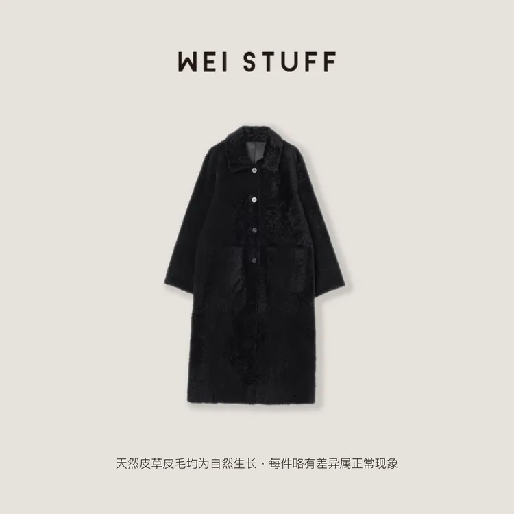 WEI STUFF  “顶奢拉贡” 西班牙皮毛一体纯色长款翻领皮草 9800 .