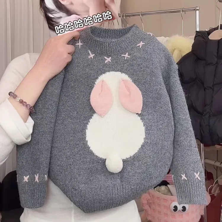 女童冬季新款针织洋气卡通动物图案百搭女宝宝保暖毛衣
