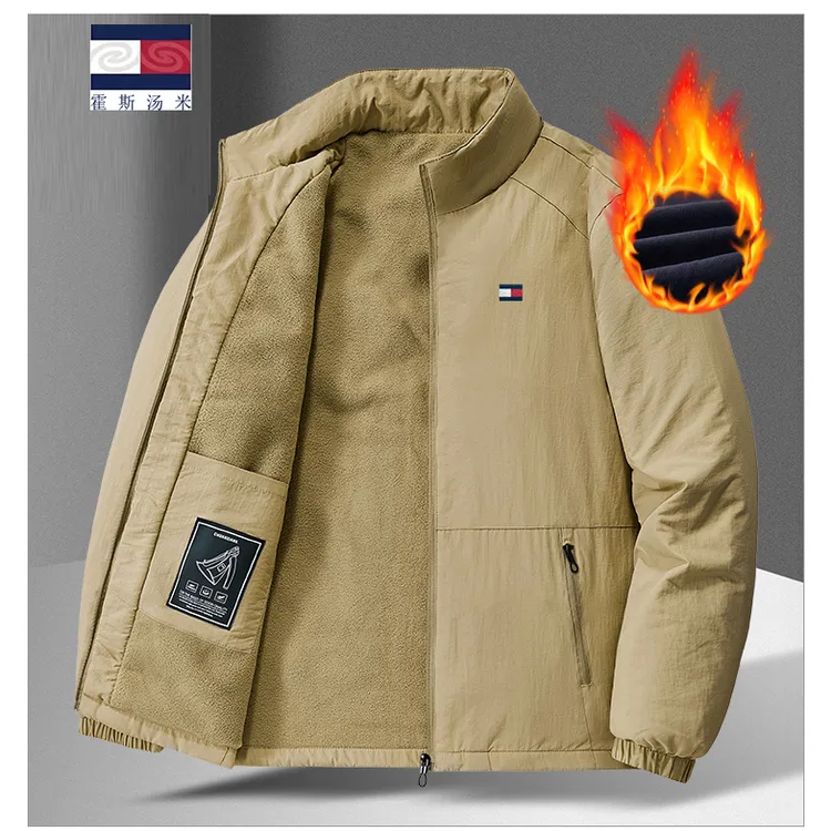 霍斯汤米冬季加绒加厚夹克男外套宽松大码休闲运动夹棉立领棉衣男