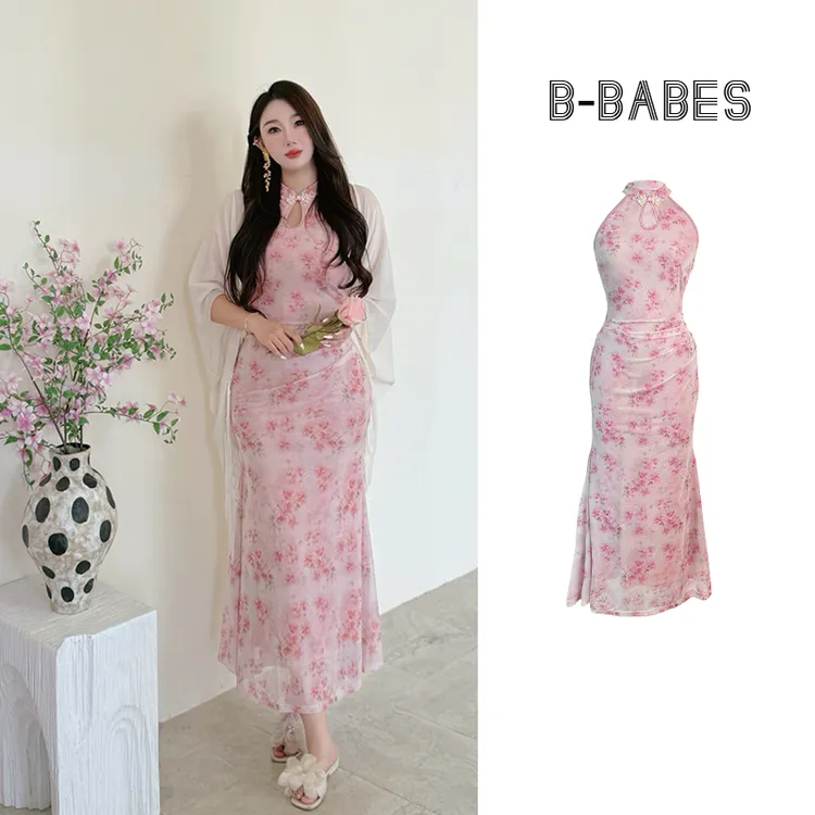 B-babes【步花间】夏季旗袍无袖长裙提花修身新中式旗袍