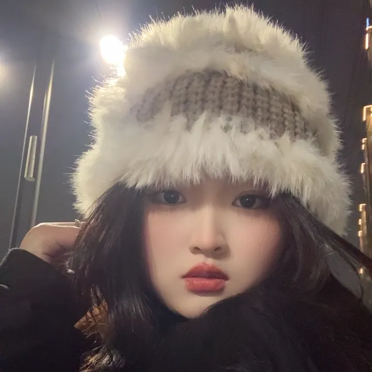 真兔毛 针织帽 秋冬 醒狮帽修饰大头大脸保暖宽松渔夫帽盆帽编织