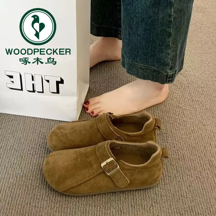 啄木鸟勃肯鞋女款2025年新款春秋一脚蹬时尚百搭复古休闲女鞋软底