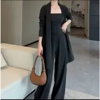 【长款】秋季新款时尚套装洋气减龄开衫吊带阔腿裤气质三件套3257