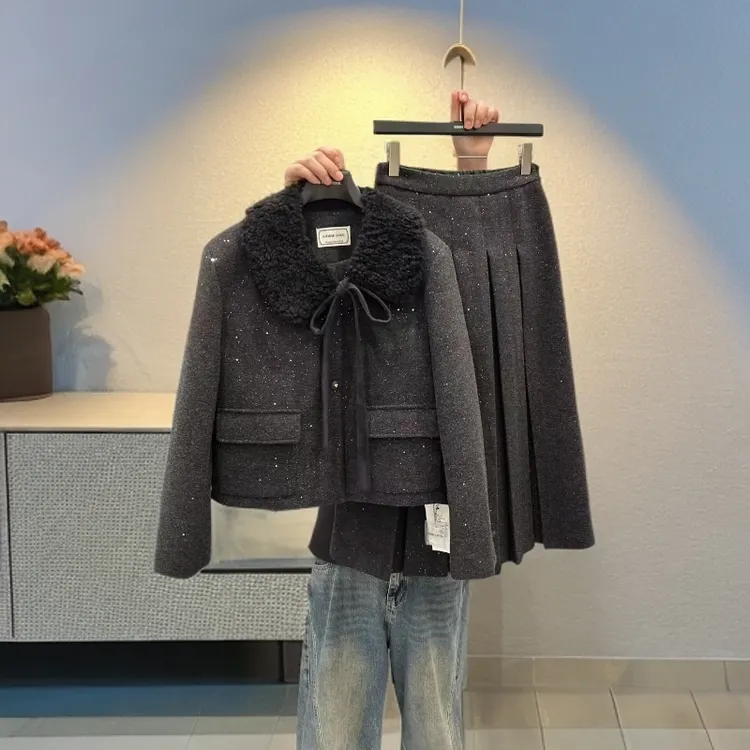 2025冬季新款时尚公主风小香风气质百搭洋气上衣长裙套装5379