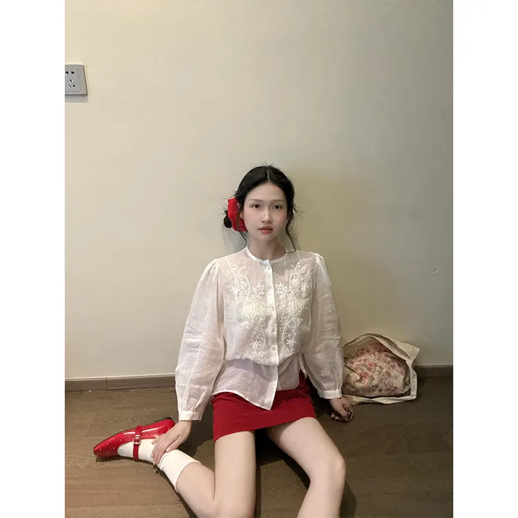 千金清冷感贵系衣服2025早春气质减龄花纹长袖衬衫高腰包臀半身裙