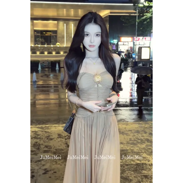 Crainfull【波塞冬】气质重工网纱手工编织绳抹胸性感连衣裙带胸垫