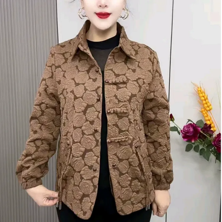 2025秋季新款洋气中老年妈妈休闲外套复古盘扣气质拼接POLO领上衣