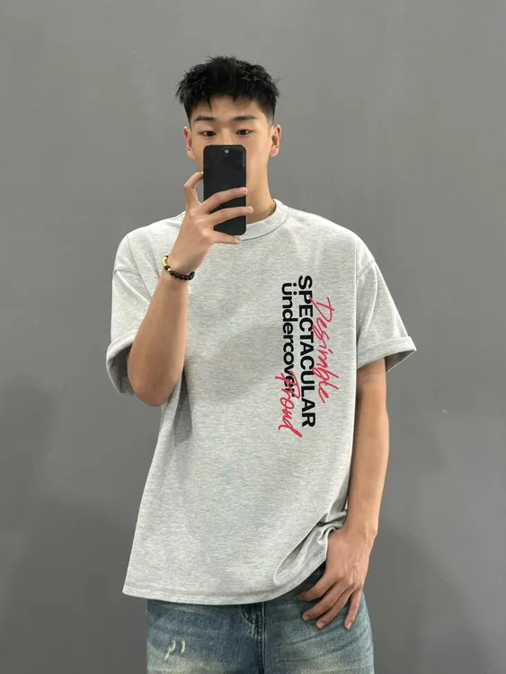 夏季美式潮流英文字母重磅纯棉T恤男上衣宽松百搭休闲情侣