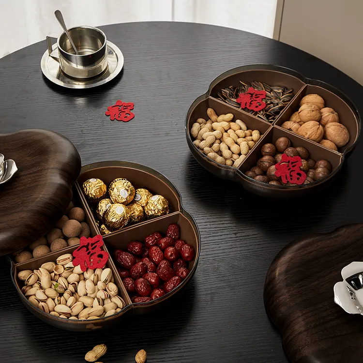 【TOOLCLUB】柿柿如意果盘家用大容量四分格带盖糖果盒坚果盒加厚