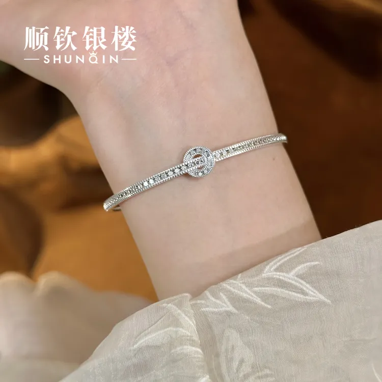 顺钦银楼 足银手镯 【莹灿手镯】足银999.9时尚百搭精致女款银手镯