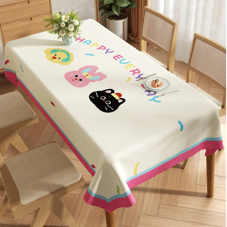 桌布防水防油免洗网红餐桌布可爱风台布卡通茶几桌面保护垫防滑