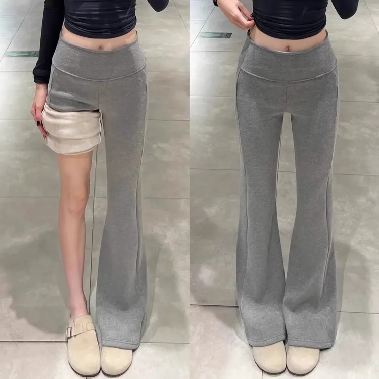 美式加厚低腰微喇裤2025新款女秋冬季高腰垂感显瘦休闲加绒喇叭裤