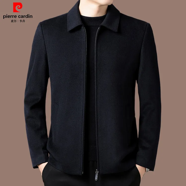 皮尔卡丹国际大牌冬季男士100%绵羊毛加厚夹克商务休闲高档外套男