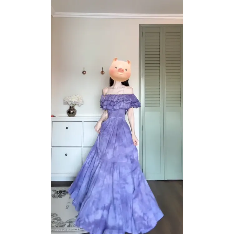 MARIE.COCO紫色扎染荷叶边连衣裙法式海边度假大方得体裙子女夏季