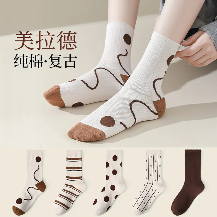 雅鹿女袜中长筒复古设计柔软亲肤吸汗防臭休闲百搭ins日系女士