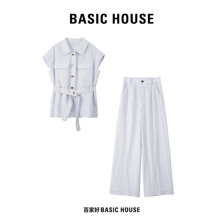 Basic House/百家好2025夏季新款轻奢绑带设计师款套装D442 XY