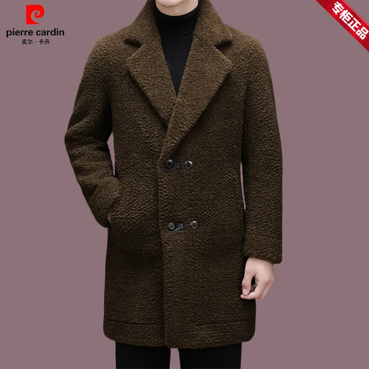 【皮尔卡丹】高档轻奢中长款大衣羊毛双排扣中年呢子外套冬季双面穿