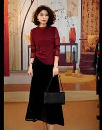 紫色亲肤细腻小标款圆领长袖网纱小衫