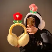 B-0993 送你一朵小红花可爱花朵毛绒耳罩女加厚护耳保暖防寒耳捂