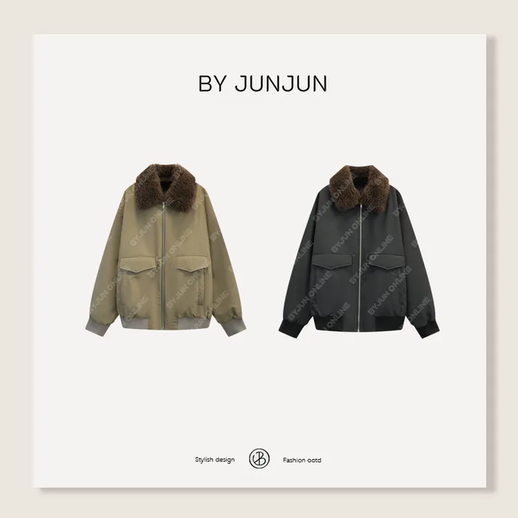 BYJUNJUN 日本定制面料【翻盖巴恩】山羊绒毛领3M新雪丽棉外套