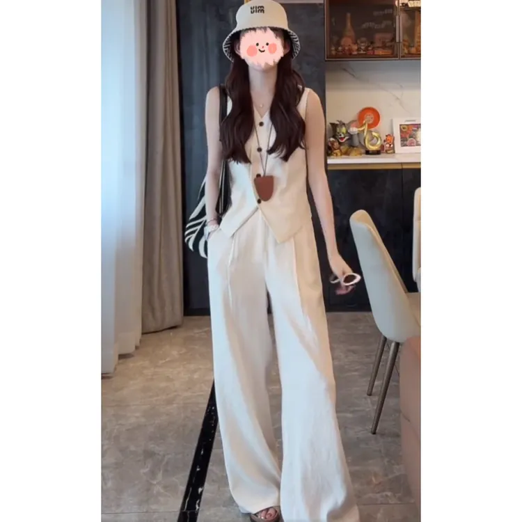  时尚洋气网红套装女夏季高智感衬衫上衣阔腿裤高级感休闲两件套