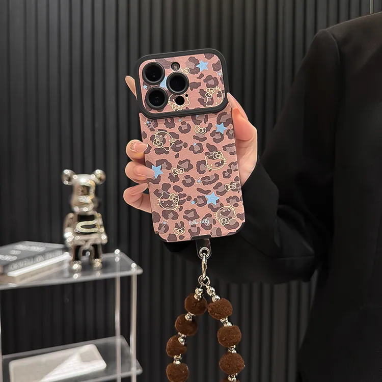 豹纹星星凯蒂适用于苹果17promax手机壳大视窗小羊皮iPhone16/15