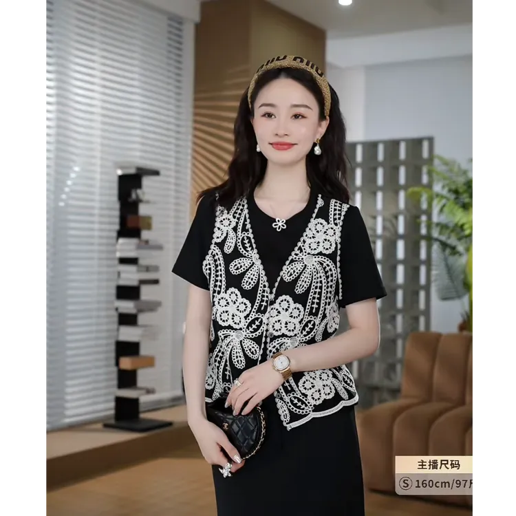HELA AOMI“絮语芳华”假两件潮流时尚蕾丝圆领短袖T恤CY5BM23525