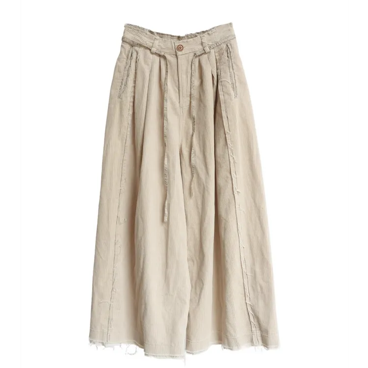 【寻苔出品】K53419 纯棉灯芯绒单层系带须边复古阔腿裤 几见