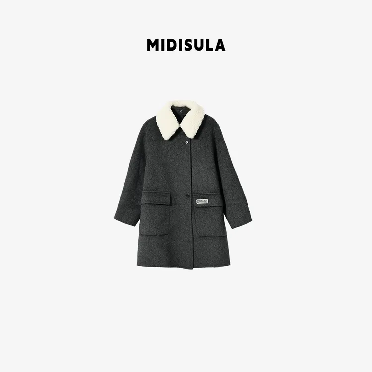 MDSL·新款时尚轻奢气质羊羔毛领可拆卸双面羊毛大衣#02023