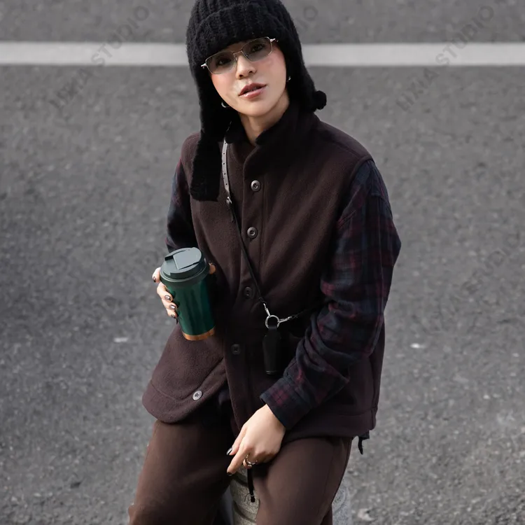 LIXIA【冬日小暖炉】冬日暖洋洋保暖立领轻奢绒马甲-D10561