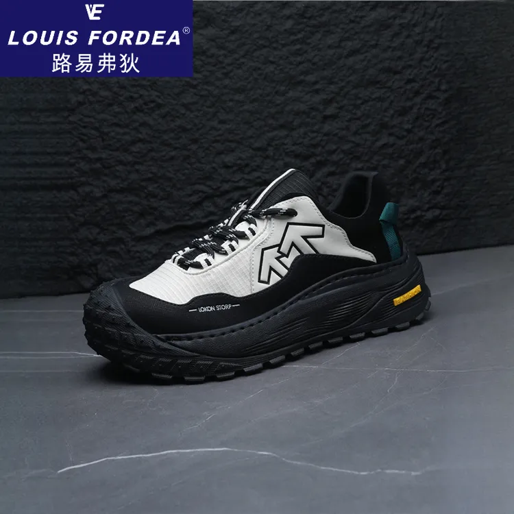 Louis Fordea/路易弗狄男鞋皮布拼接男士厚底户外登透气厚底男鞋