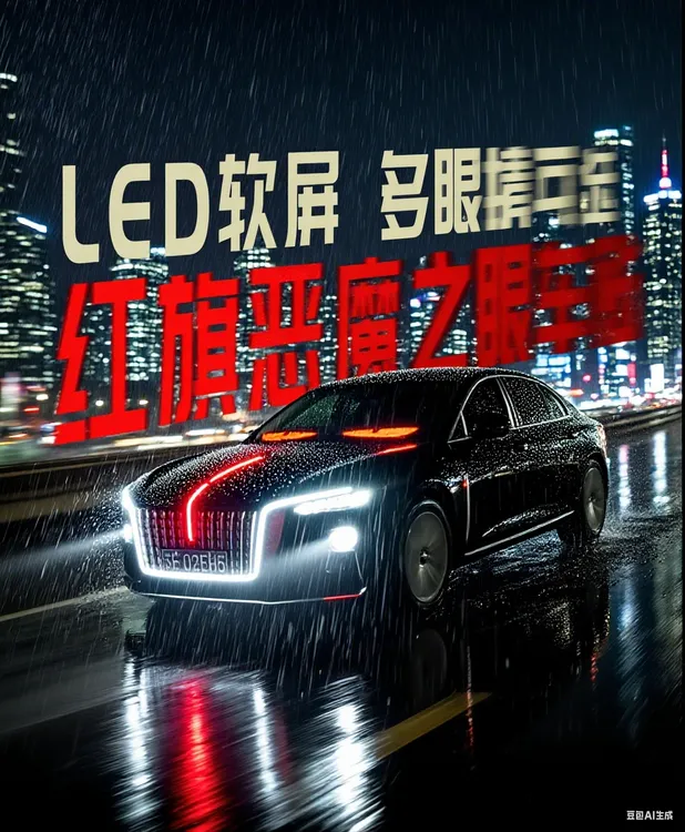 恶魔之眼眨眼车灯LED软屏智能字幕软屏玻璃眼睛恶魔之眼红旗车贴