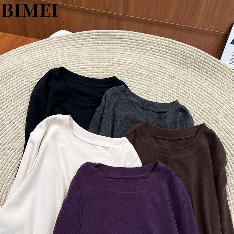 必魅-2025秋冬新款简约气质大弹力软糯立体长袖T恤遮肉上衣15521