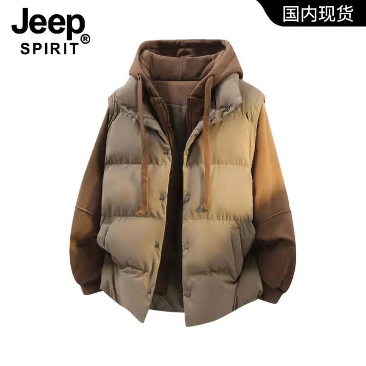 JEEPSPIRIT吉普大码加厚假两件棉服男冬季情侣休闲学院风外套男