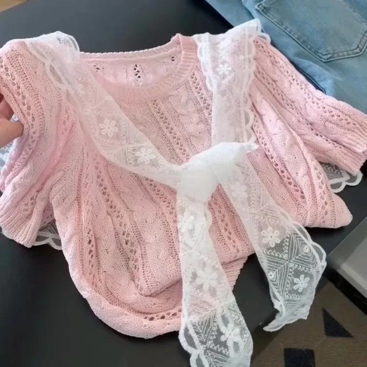 粉色针织衬衫2025夏季新款法式气质轻奢高级感独特漂亮超好看上衣