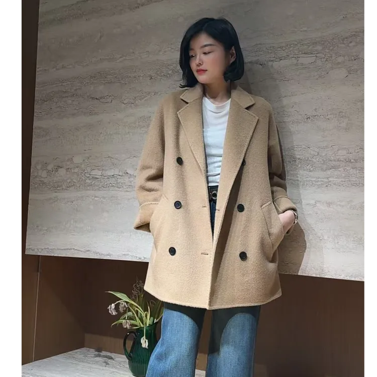 TANTAN 休闲宽松韩版秋季双排扣毛呢外套3449